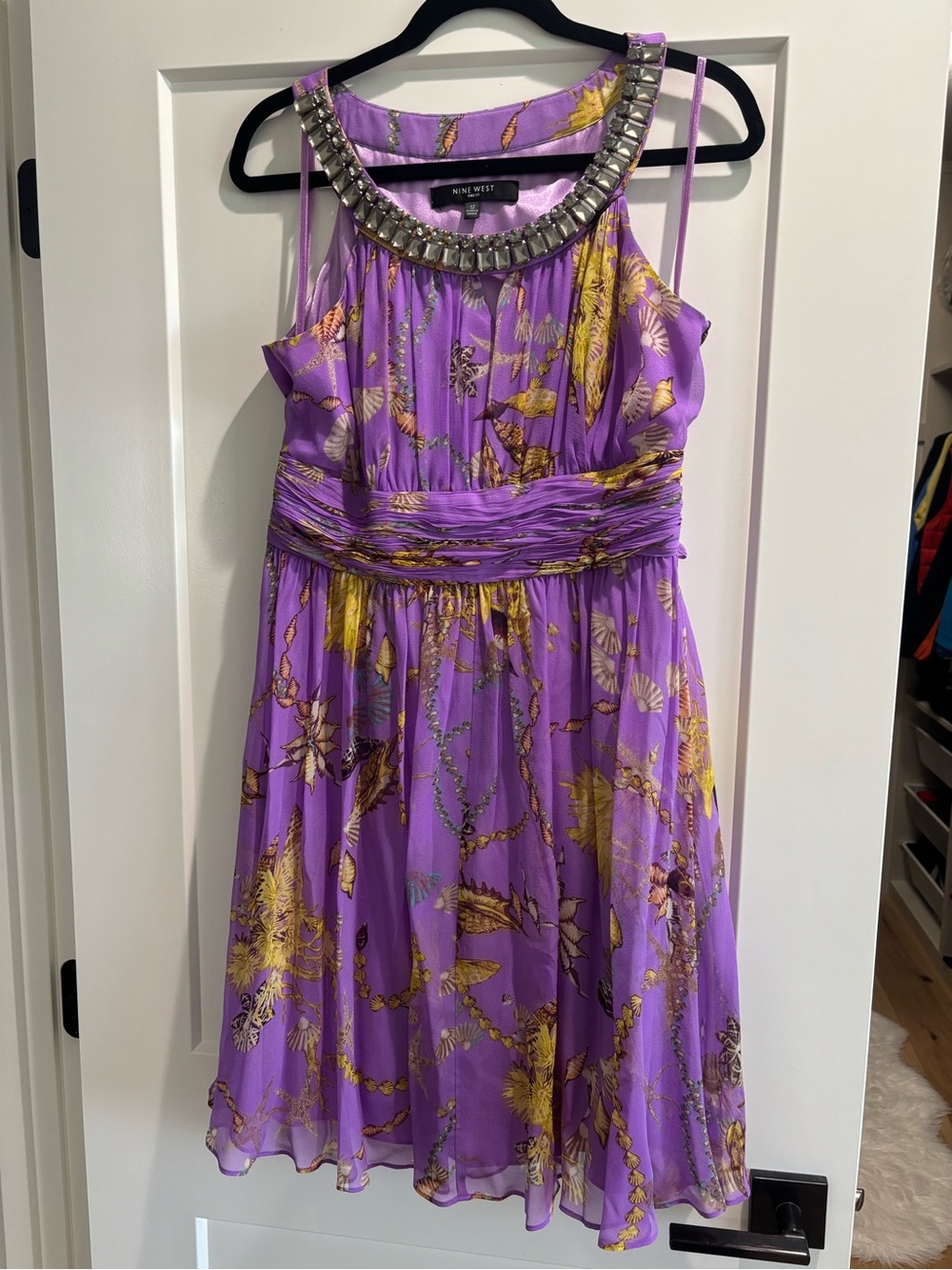 Nine West Lavender Floral Dress with Beaded Collar